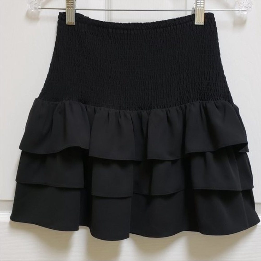 Amanda Uprichard S Revolve Aurelie Mini Skirt Black Tiered Ruffle Smocked Waist